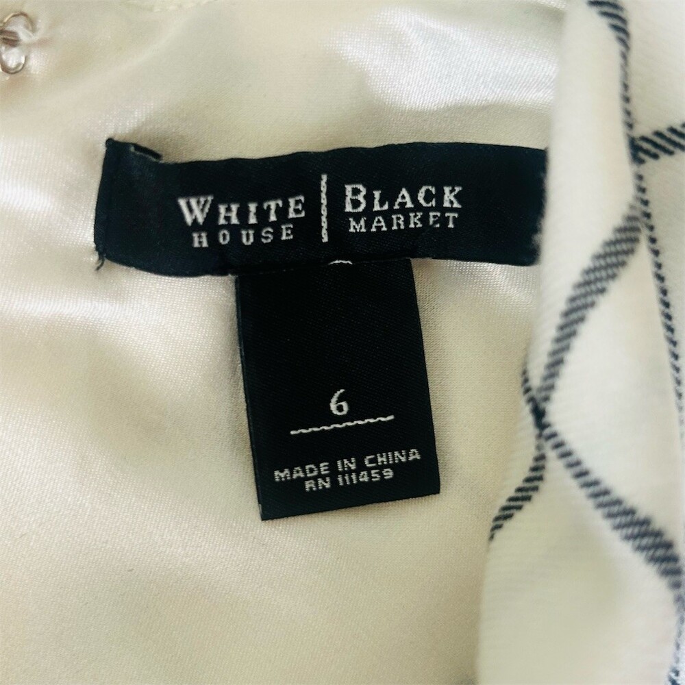 White House Black Market Dress Womens Size 6 Ivory Windowpane Sheath - Picture 2 of 6